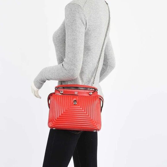 Fendi Red Quilted Lambskin Leather Dotcom Click Small Shoulder Bag - Picture 6 of 12